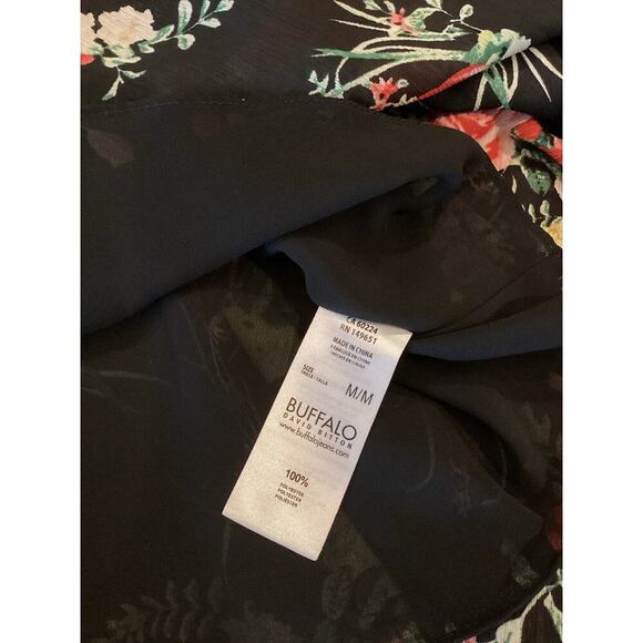 BUFFALO David Bitton tamed Floral Dress Flutter Long Sleeve Neck Tie Mini Dress - Picture 9 of 11